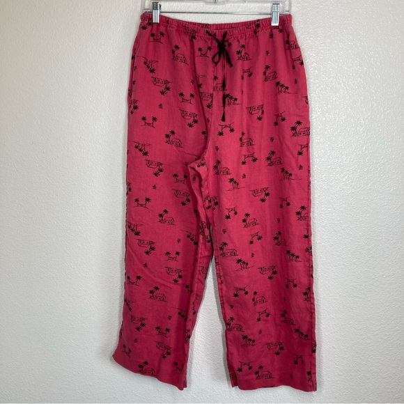 J Jill Linen Pull On Pants Relaxed Fit Pink Medium Wide Leg Beach - Picture 10 of 13